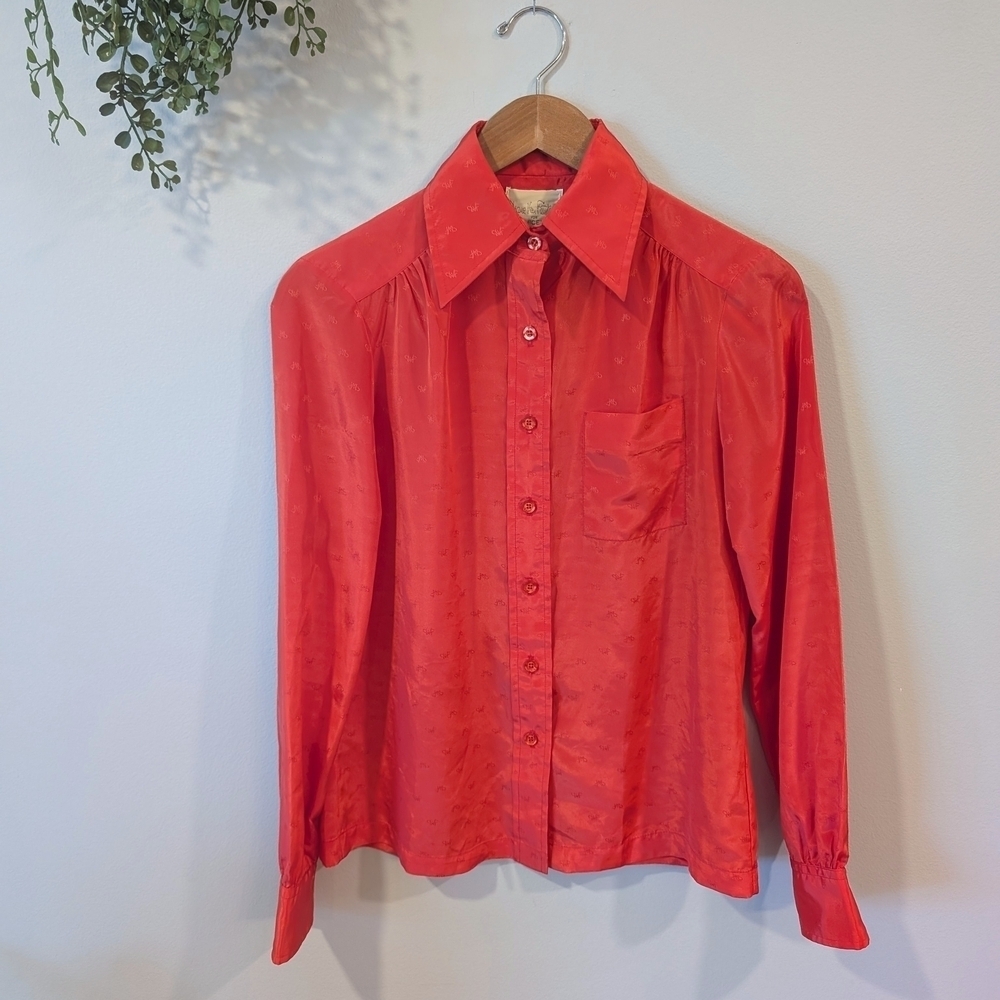 Vtg Diane Von Furstenberg Red/Orange Button-Down Shirt For Camicetta Sz. 8